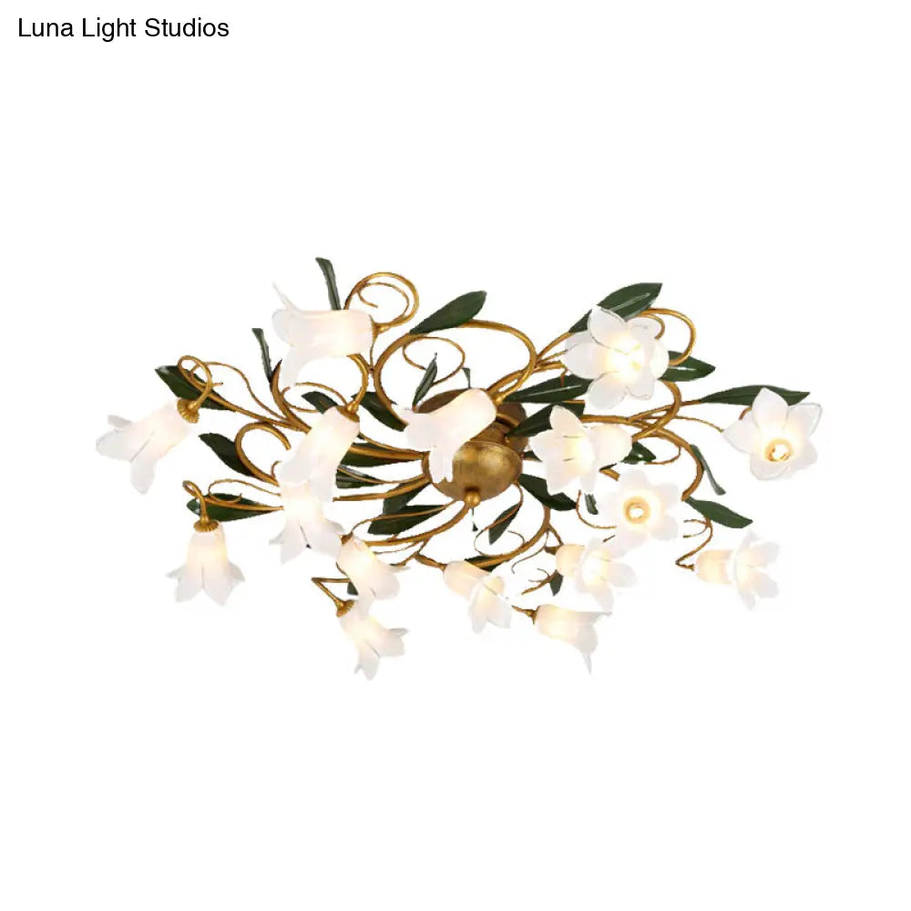 Metal Brass Ceiling Flush Lily/Tulip Led Semi Mount Lighting - 16 - Head American Garden Style For