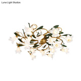 Metal Brass Ceiling Flush Lily/Tulip Led Semi Mount Lighting - 16 - Head American Garden Style For
