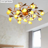 Metal Brass Ceiling Flush Lily/Tulip Led Semi Mount Lighting - 16 - Head American Garden Style For