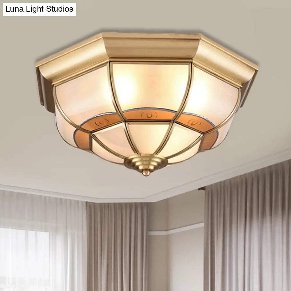 Metal Brass Flush Light Bowl Fixture: Antique Ceiling Mount For Living Room - 4/6 Bulbs