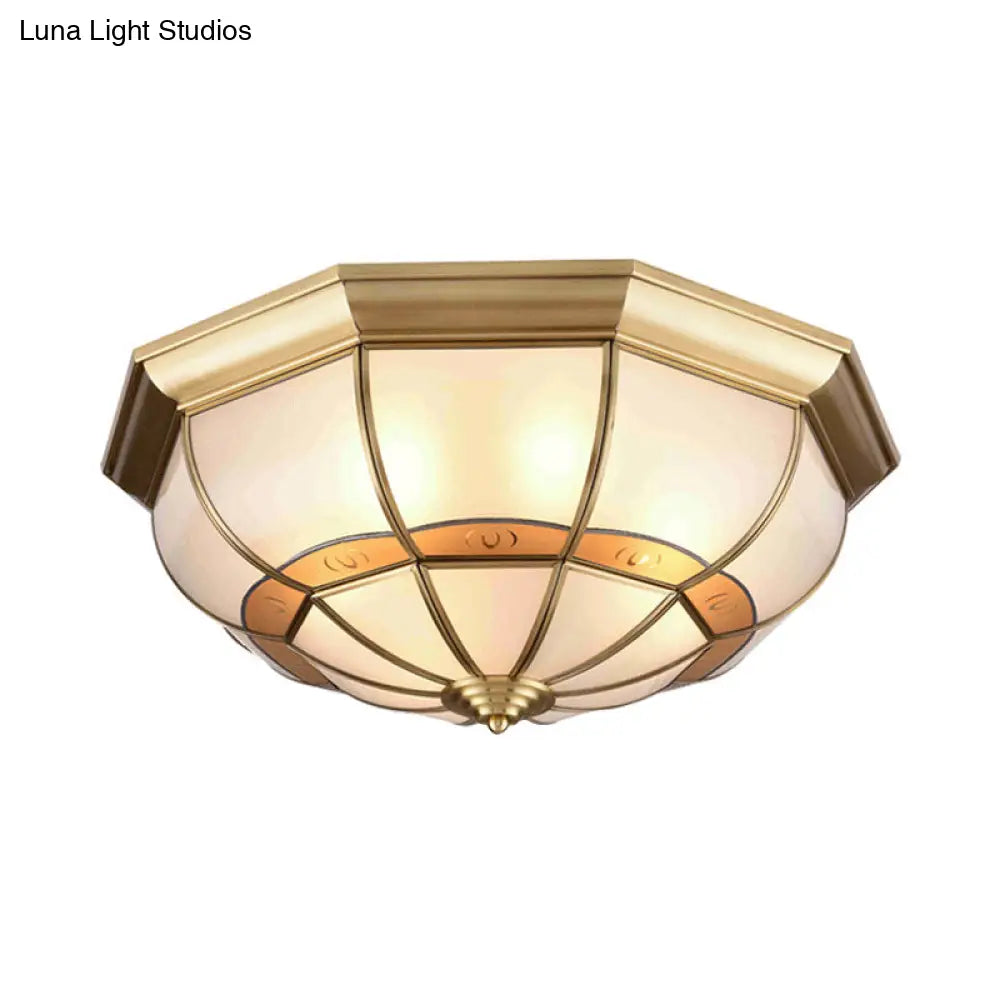 Metal Brass Flush Light Bowl Fixture: Antique Ceiling Mount For Living Room - 4/6 Bulbs
