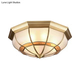 Metal Brass Flush Light Bowl Fixture: Antique Ceiling Mount For Living Room - 4/6 Bulbs