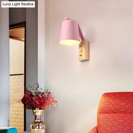 Metal Bucket Nursing Room Wall Sconce 1 Bulb Macaron Loft Light