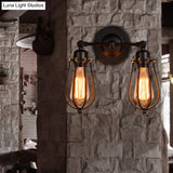 Metal Cage Vanity Lights - Industrial Wall Mounted 2 Head Over Mirror Design