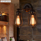 Metal Cage Vanity Lights - Industrial Wall Mounted 2 Head Over Mirror Design