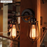Metal Cage Vanity Lights - Industrial Wall Mounted 2 Head Over Mirror Design
