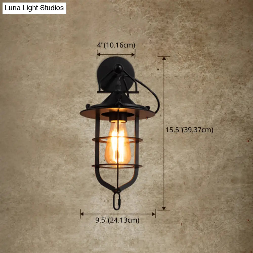 Metal Cage Wall Sconce - Industrial Style Down Lighting With 1 Light