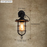 Metal Cage Wall Sconce - Industrial Style Down Lighting With 1 Light