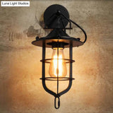 Metal Cage Wall Sconce - Industrial Style Down Lighting With 1 Light