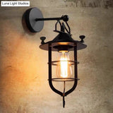 Metal Cage Wall Sconce - Industrial Style Down Lighting With 1 Light