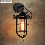 Metal Cage Wall Sconce - Industrial Style Down Lighting With 1 Light