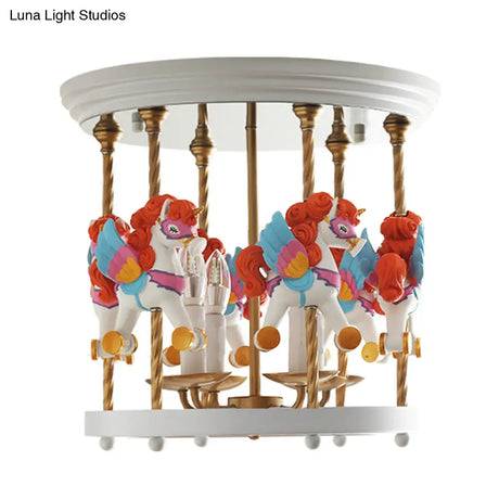 Metal Carousel Semi Flush Cartoon Mount Lighting Fixture For Children’s Room - 4-Bulb
