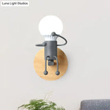 Metal Cartoon Wall Light Fixture - 1-Light Grey/White/Green Lamp For Bedroom