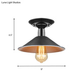 Metal Ceiling Light Fixture - Farmhouse Style Black Conic Shade Balcony Semi Flush Mount Lighting