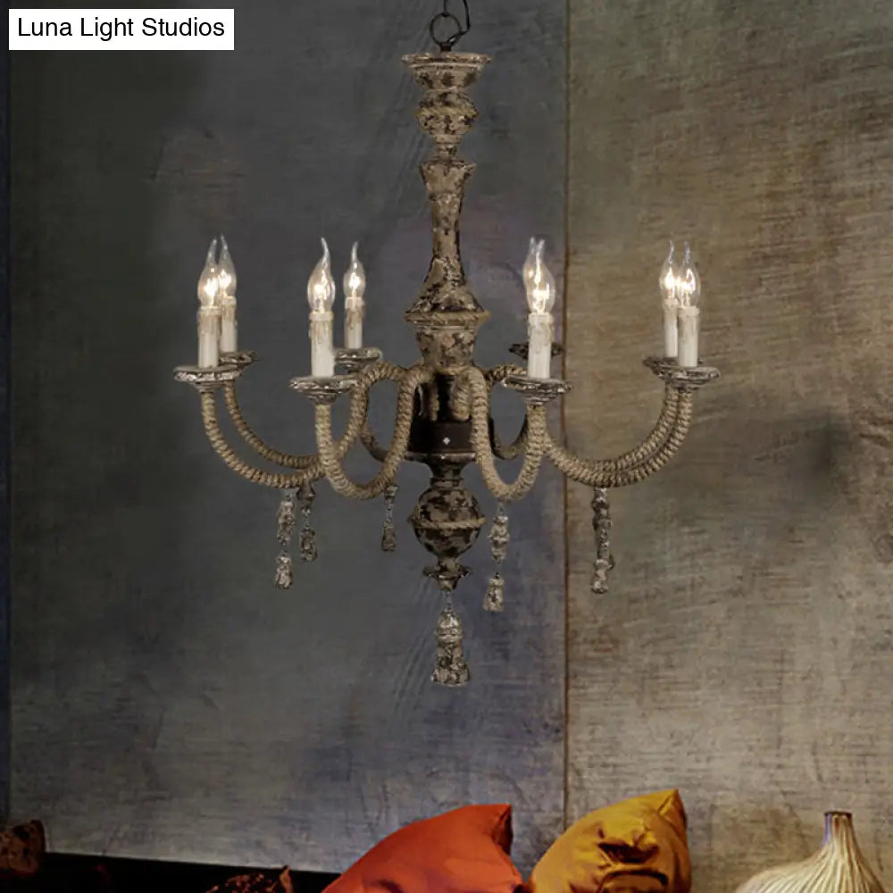 Metal Chandelier Light - Country Style Pendant Lighting With 8 Lights Perfect For Dining Rooms Brown