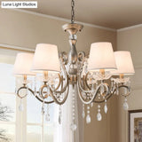 Metal Chandelier Pendant Light With Scrolled Arm Crystal Accent - Traditional Living Room Lighting