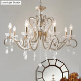 Metal Chandelier Pendant Light With Scrolled Arm Crystal Accent - Traditional Living Room Lighting