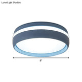 Metal Circular Flush Light Contemporary Led Ceiling Lamp In Pink/Yellow/Blue With Warm/White
