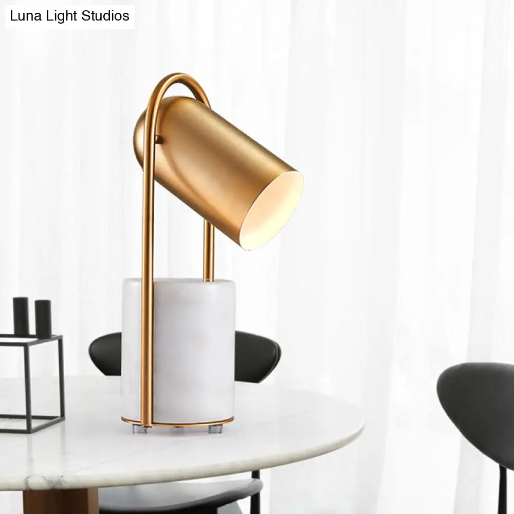 Metal Desk Lamp With Gold Finish Marble Base - Modern Capsule Design 1 Bulb