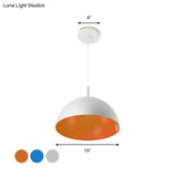Metal Dome Ceiling Pendant Light With Simple Style Design - 1 Orange/Blue/Chrome Fixture For Dining
