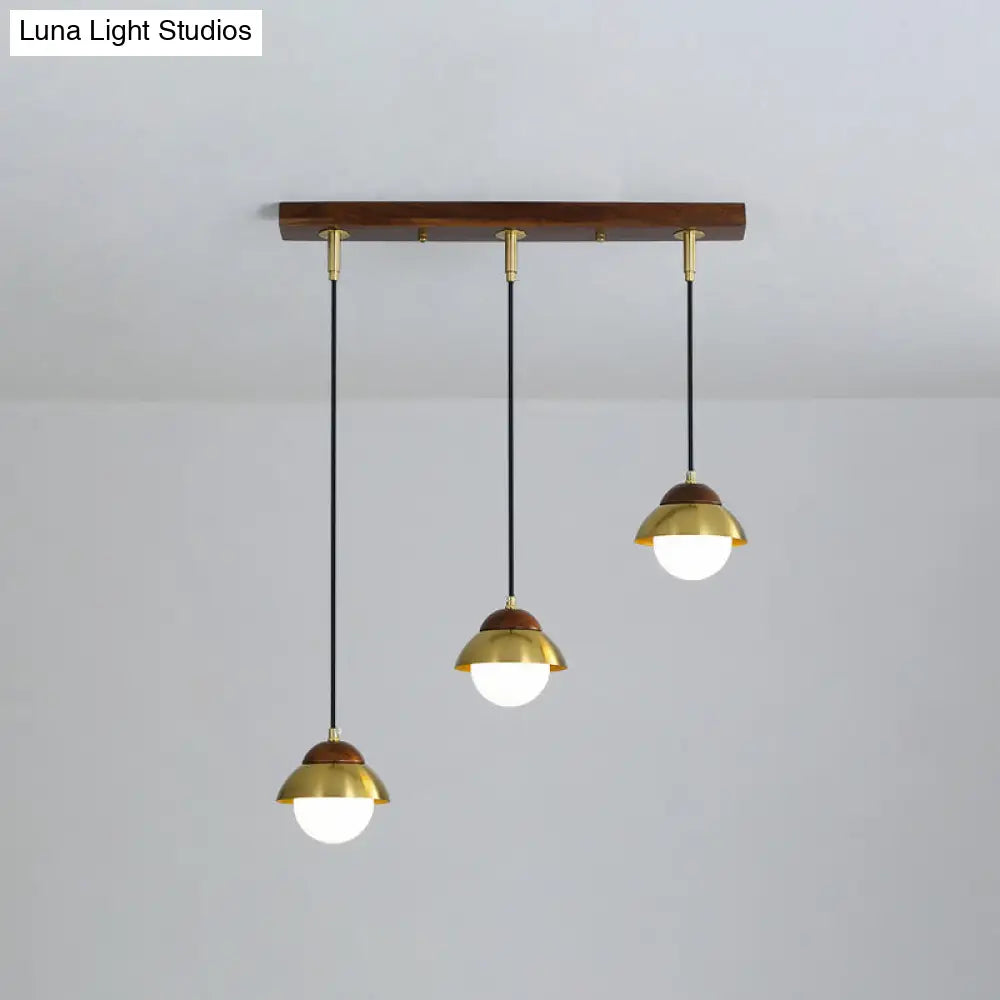 Metal Dome Pendant Light Kit With Opal Glass Shade - Simplicity Design Brass Finish Multiple Lamps
