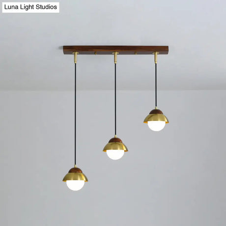 Metal Dome Pendant Light Kit With Opal Glass Shade - Simplicity Design Brass Finish Multiple Lamps