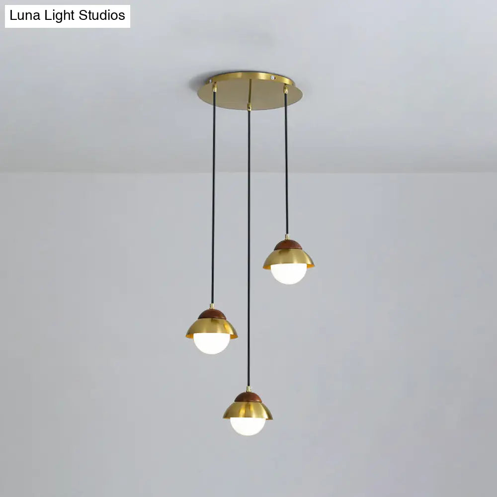 Metal Dome Pendant Light Kit With Opal Glass Shade - Simplicity Design Brass Finish Multiple Lamps