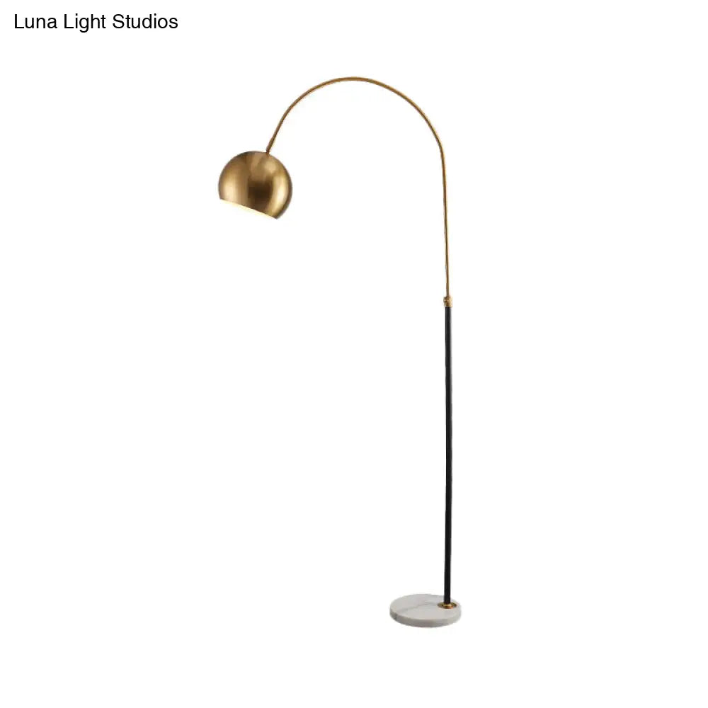 Metal Domed Floor Lamp: Post-Modern Overarching Stand Up Light In Black/Brass
