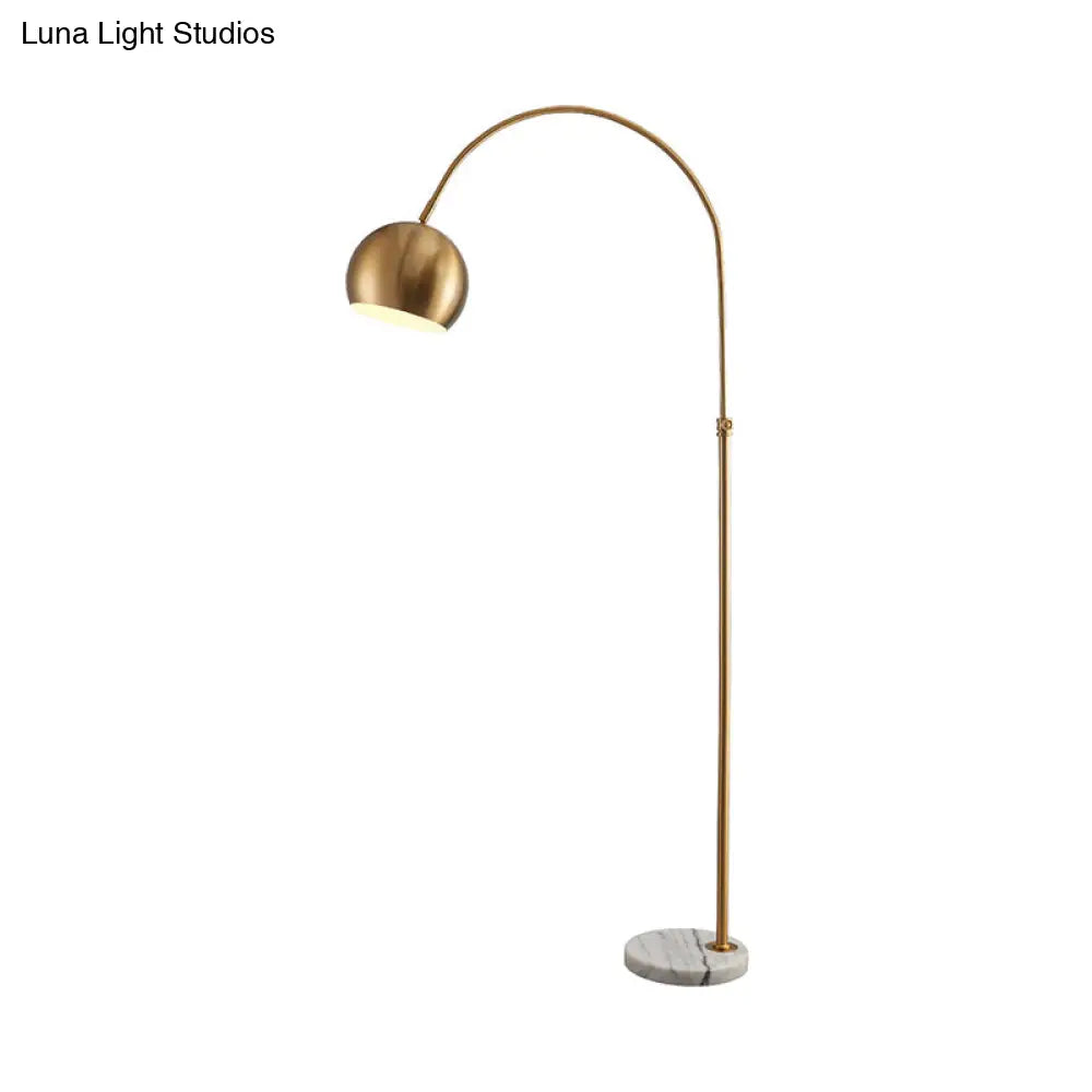 Metal Domed Floor Lamp: Post-Modern Overarching Stand Up Light In Black/Brass