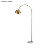 Metal Domed Floor Lamp: Post-Modern Overarching Stand Up Light In Black/Brass