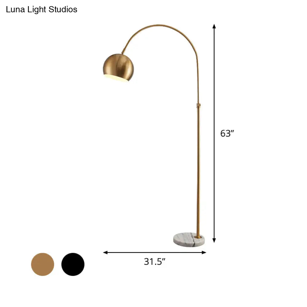 Metal Domed Floor Lamp: Post-Modern Overarching Stand Up Light In Black/Brass