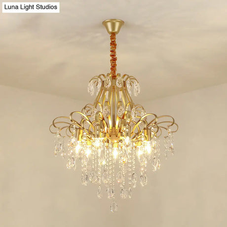 Metal Drop Pendant Chandelier With Crystal Draping - Traditional Branch Design