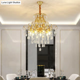 Metal Drop Pendant Chandelier With Crystal Draping - Traditional Branch Design