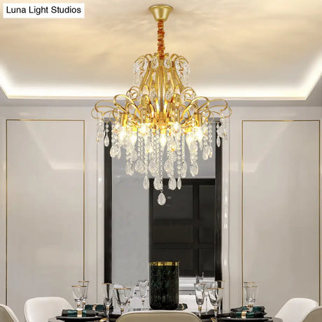 Metal Drop Pendant Chandelier With Crystal Draping - Traditional Branch Design