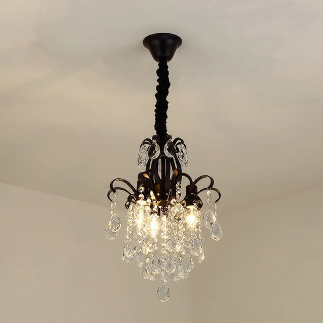 Metal Drop Pendant Chandelier With Crystal Draping - Traditional Branch Design Black / 12.5