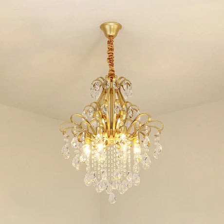 Metal Drop Pendant Chandelier With Crystal Draping - Traditional Branch Design Gold / 19.5