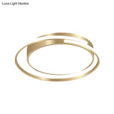 Metal Drum Flush Mount Lamp - Contemporary Led Gold Ceiling Light For Bedroom Multiple Sizes