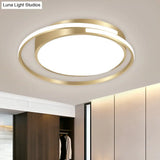 Metal Drum Flush Mount Lamp - Contemporary Led Gold Ceiling Light For Bedroom Multiple Sizes