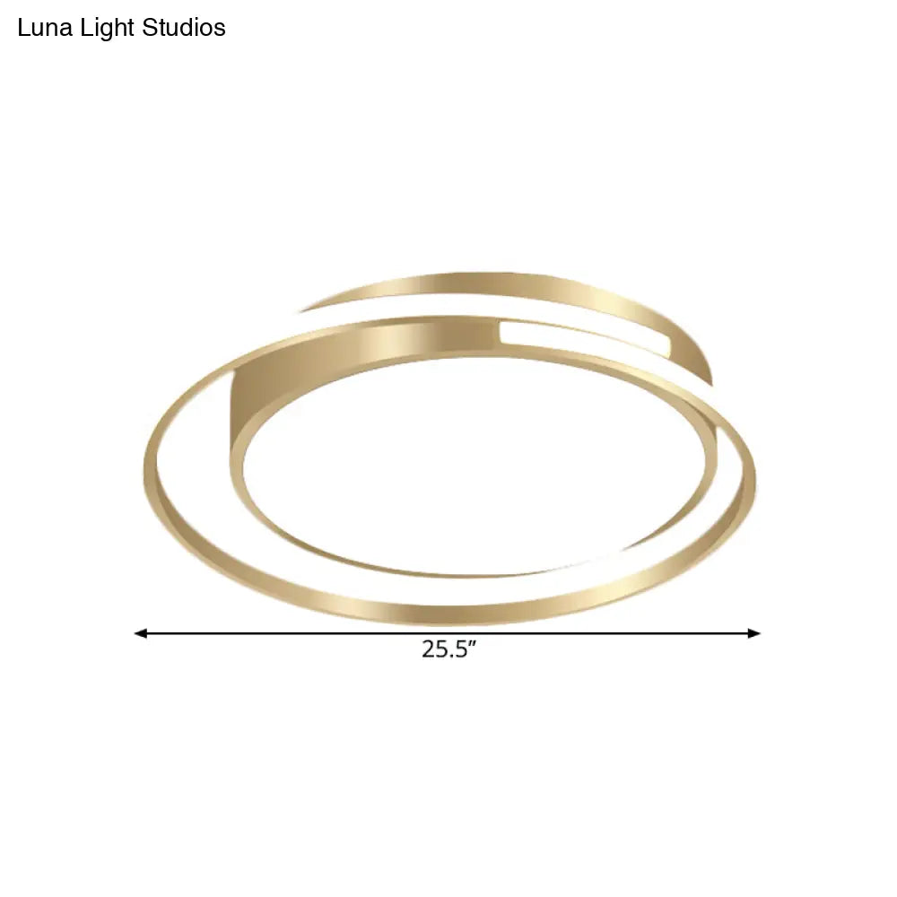 Metal Drum Flush Mount Lamp - Contemporary Led Gold Ceiling Light For Bedroom Multiple Sizes