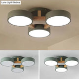 Metal Drum Semi Flush Mount Ceiling Lamp With 3 Macaron Loft Heads For Living Room