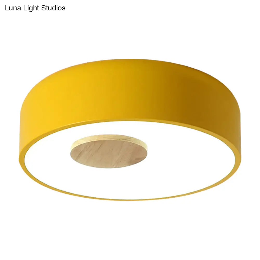 Metal Flush Ceiling Light With Acrylic Diffuser - Nordic Gray/Yellow/Green Mount For Living Room In