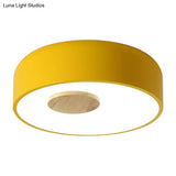 Metal Flush Ceiling Light With Acrylic Diffuser - Nordic Gray/Yellow/Green Mount For Living Room In
