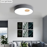 Metal Flush Ceiling Light With Acrylic Diffuser - Nordic Gray/Yellow/Green Mount For Living Room In