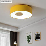 Metal Flush Ceiling Light With Acrylic Diffuser - Nordic Gray/Yellow/Green Mount For Living Room In