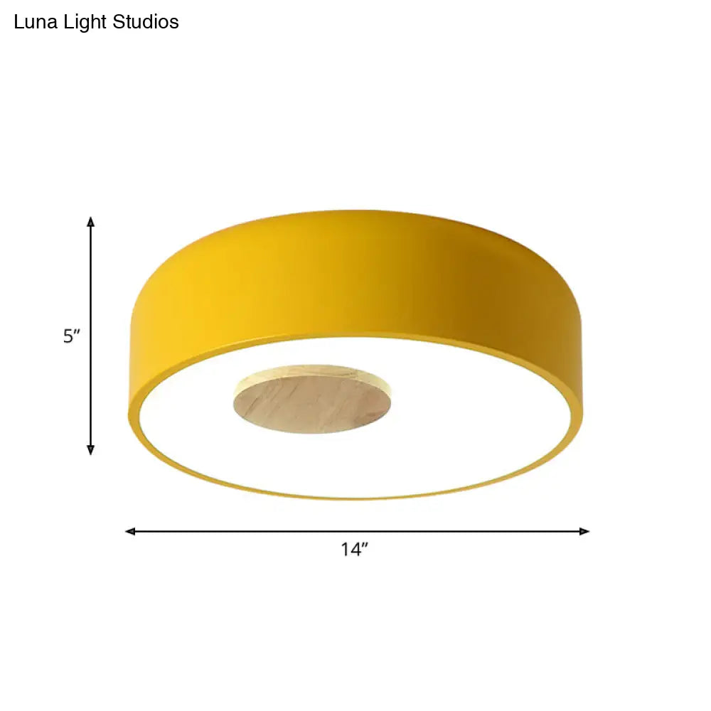 Metal Flush Ceiling Light With Acrylic Diffuser - Nordic Gray/Yellow/Green Mount For Living Room In