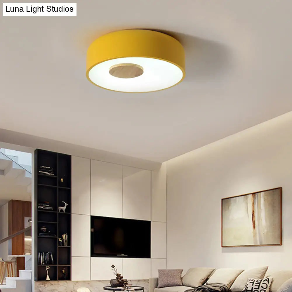 Metal Flush Ceiling Light With Acrylic Diffuser - Nordic Gray/Yellow/Green Mount For Living Room In