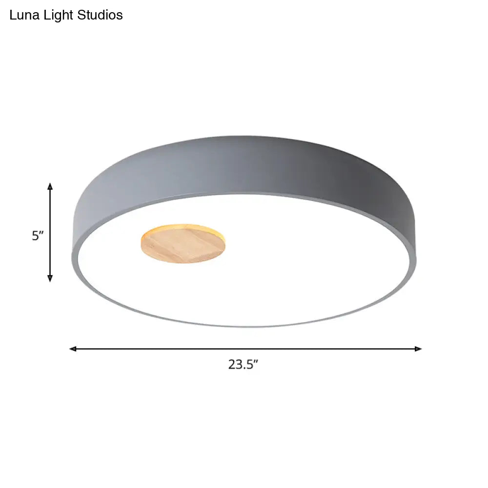 Metal Flush Ceiling Light With Acrylic Diffuser - Nordic Gray/Yellow/Green Mount For Living Room In