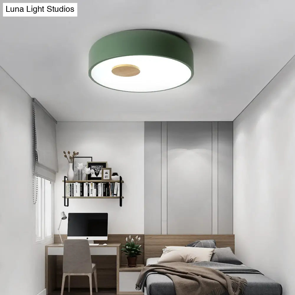 Metal Flush Ceiling Light With Acrylic Diffuser - Nordic Gray/Yellow/Green Mount For Living Room In