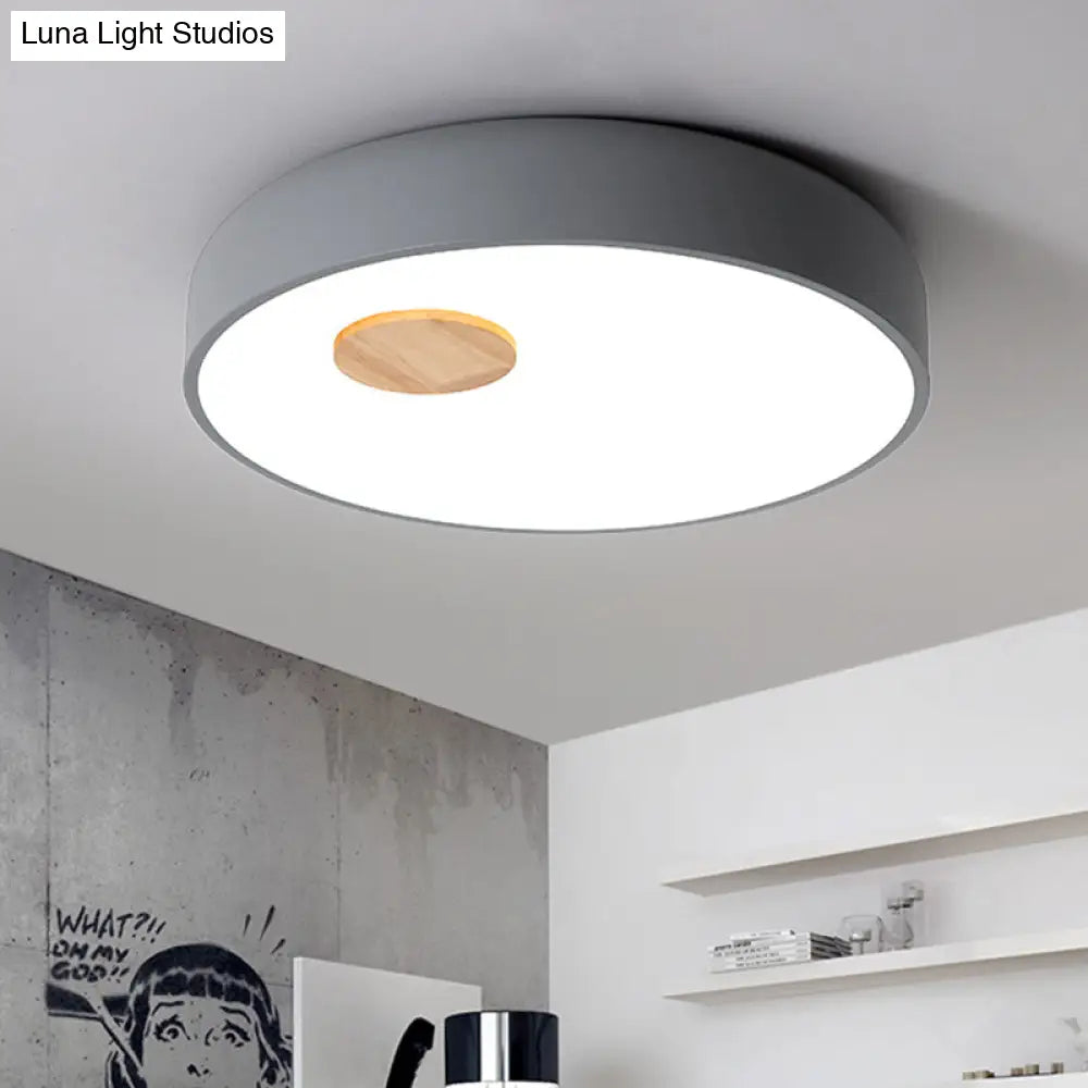 Metal Flush Ceiling Light With Acrylic Diffuser - Nordic Gray/Yellow/Green Mount For Living Room In