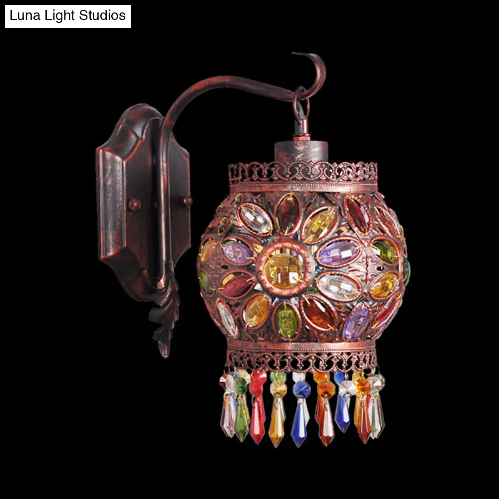 Metal Global Vintage Wall Sconce - 1 Head Living Room Lighting Fixture In Rust